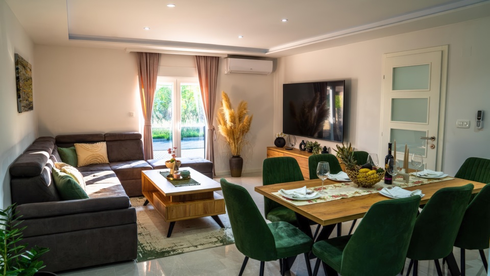 Villa Lapis stone living room with traditional furnishings